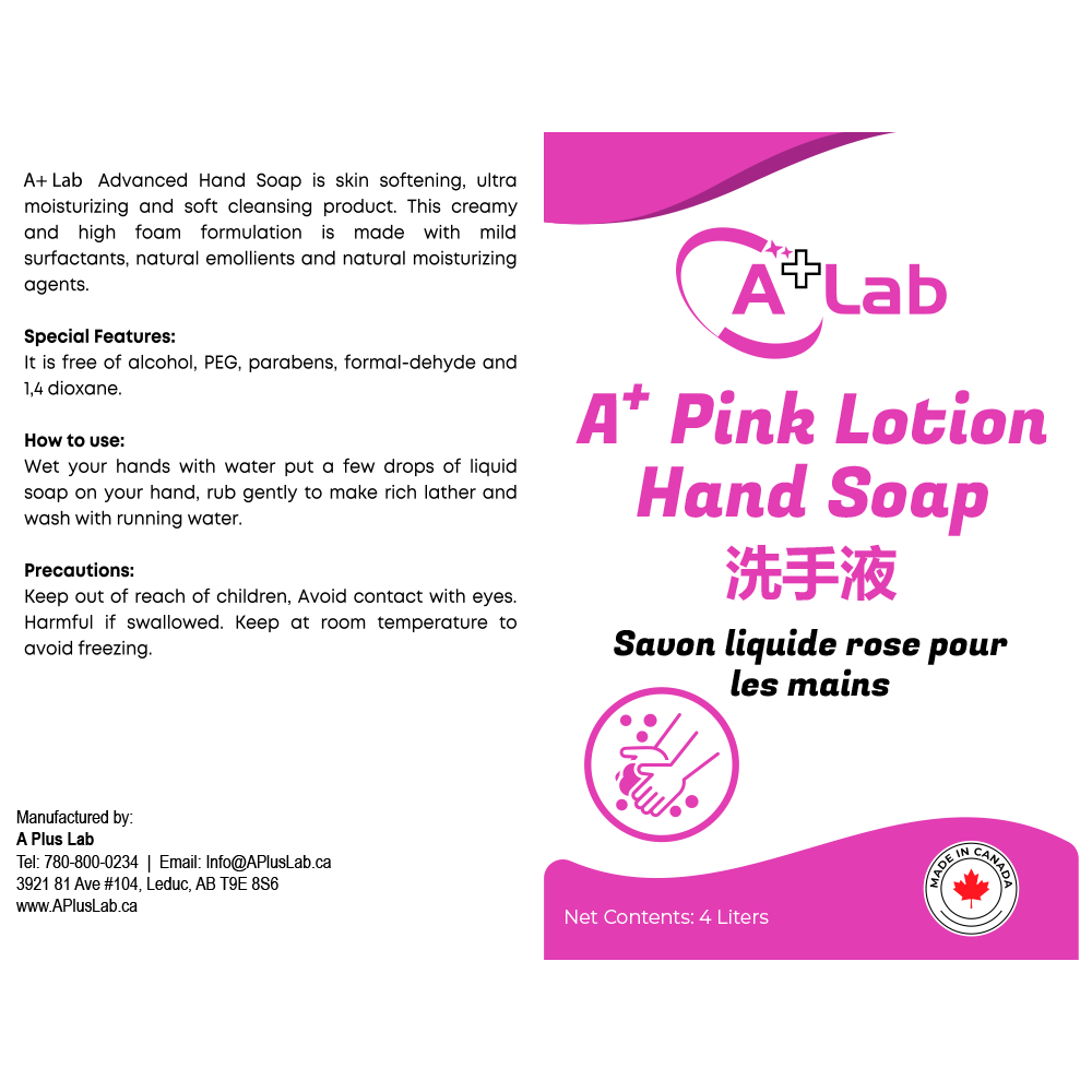 A+Lab Pink Lotion Hand Soap, 4 X 4L
