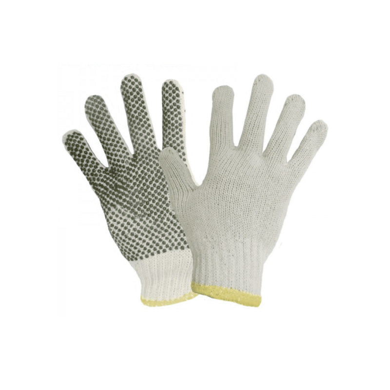 COTTON GLOVE, PVC DOT PALM - ONE SIZE, 12 Pairs