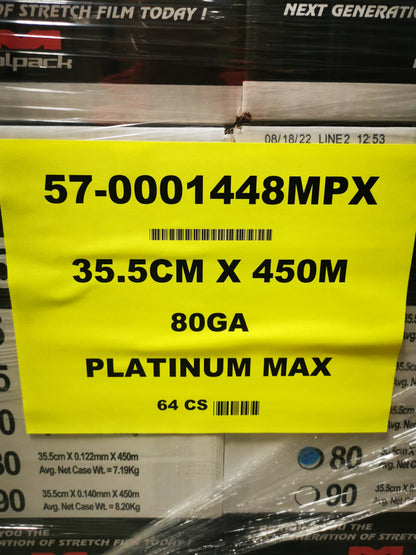 Malpack PlatinumMax Hand Wrap - 35.5cm x 450m, 80 Gauge